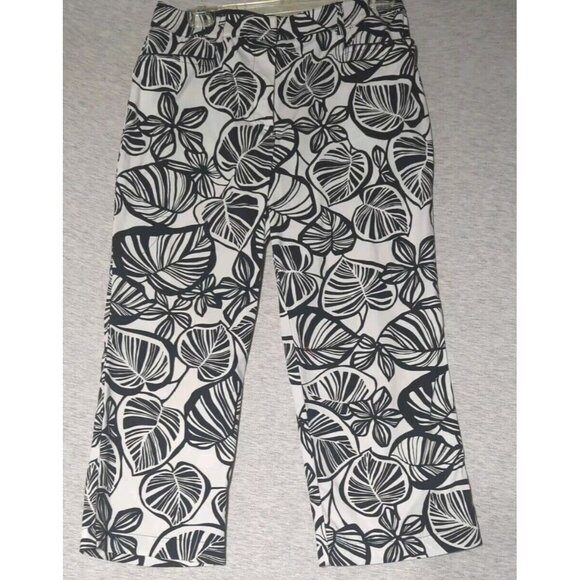 Talbots Sz 10 Petite Capris Tropical Print  Cotton Stretch Front Zip  Belt Loops - Picture 1 of 12